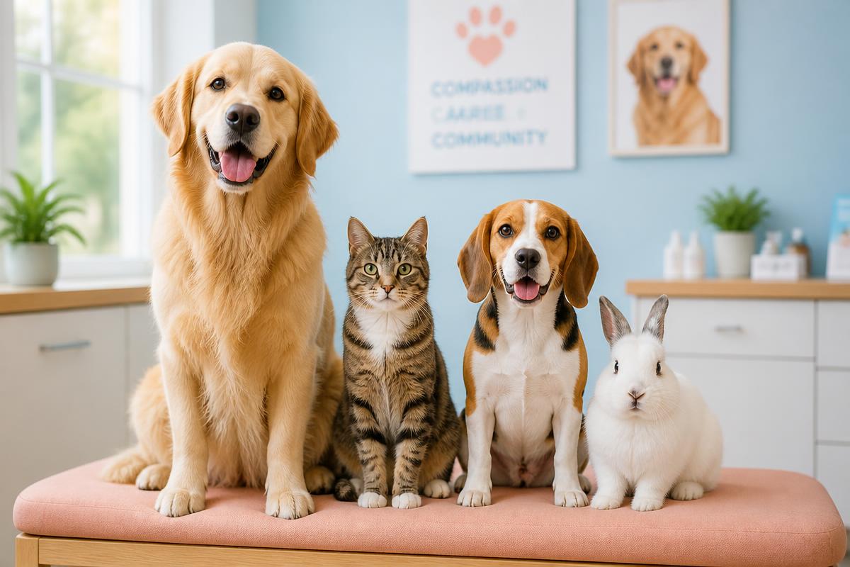 Animali domestici felici in ambulatorio veterinario