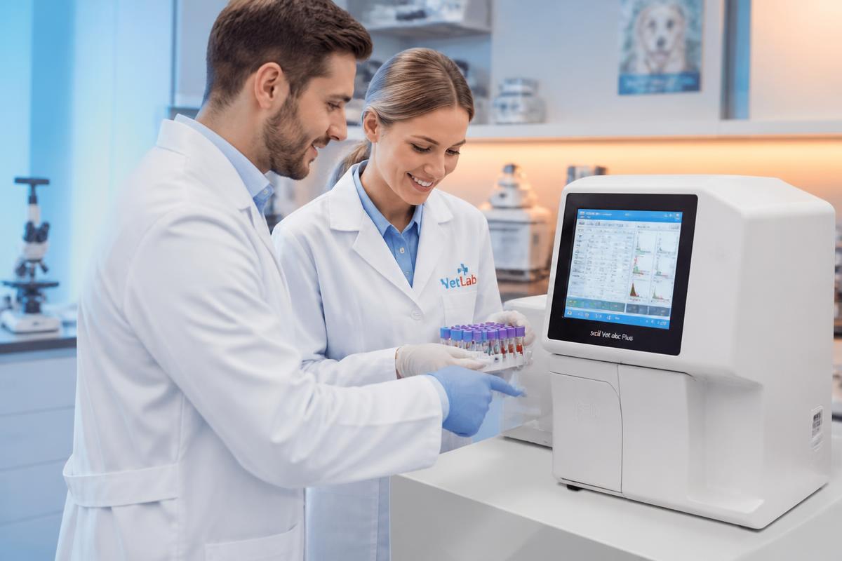 Tecnici biologi al lavoro su macchine per l'analisi dei campioni